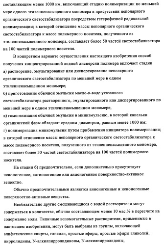 Концентрированные формы светостабилизаторов на водной основе, полученные по методике гетерофазной полимеризации (патент 2354664)