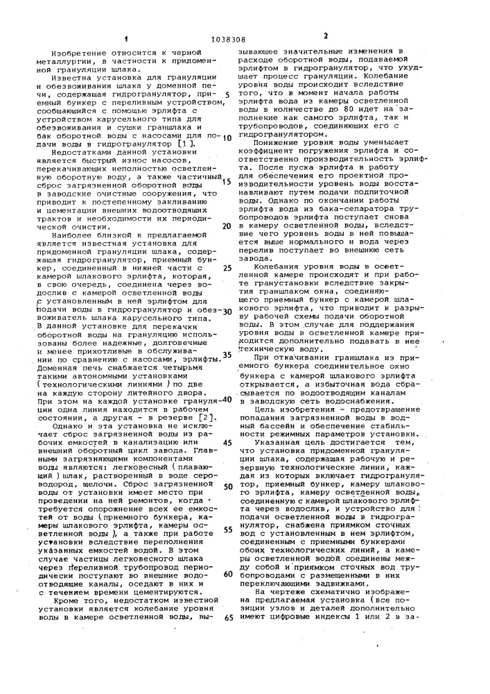 Установка придоменной грануляции шлака (патент 1038308)