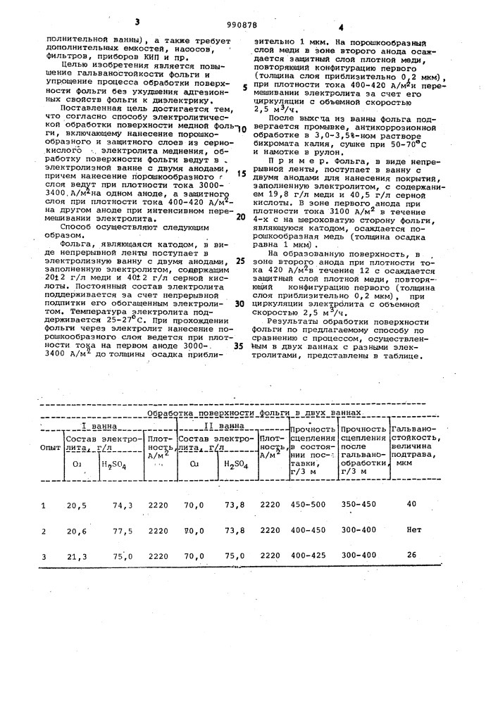 Способ электролитической обработки поверхности медной фольги (патент 990878)