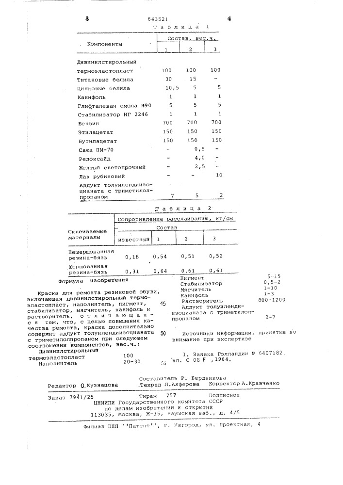 Краска для ремонта резиновой обуви (патент 643521)