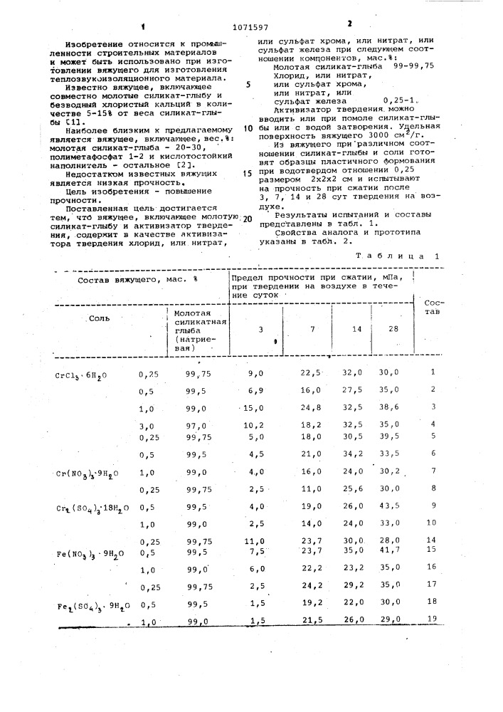 Вяжущее (патент 1071597)