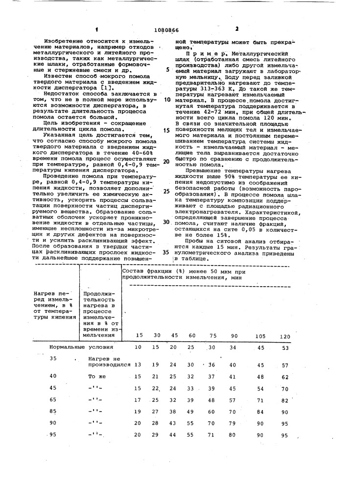 Способ мокрого помола твердого материала (патент 1080866)