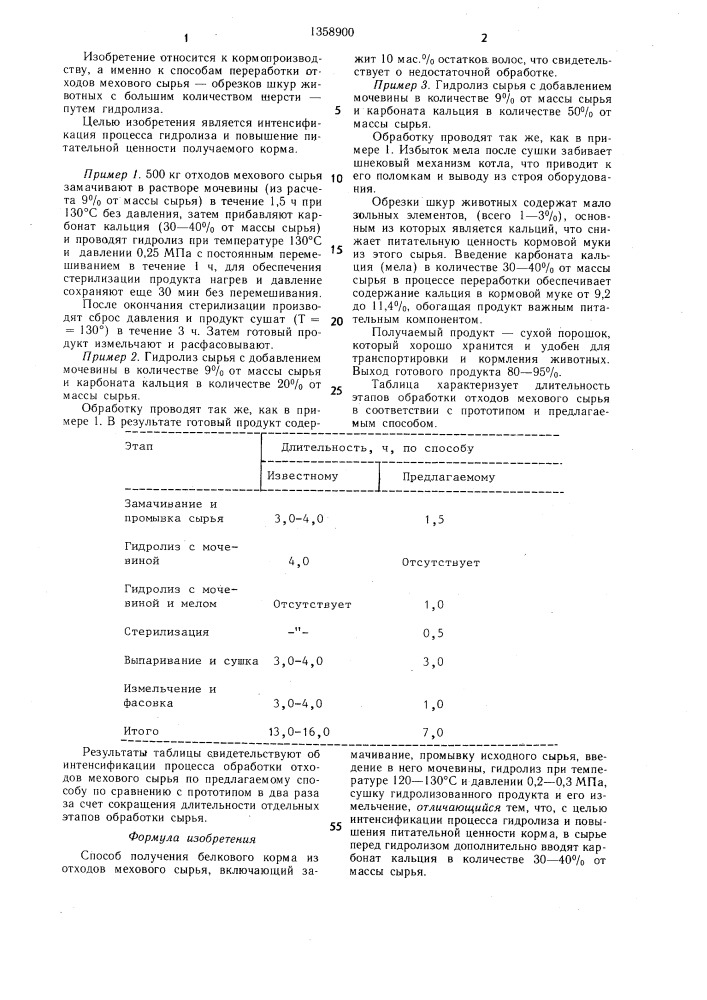 Способ получения белкового корма из отходов мехового сырья (патент 1358900)
