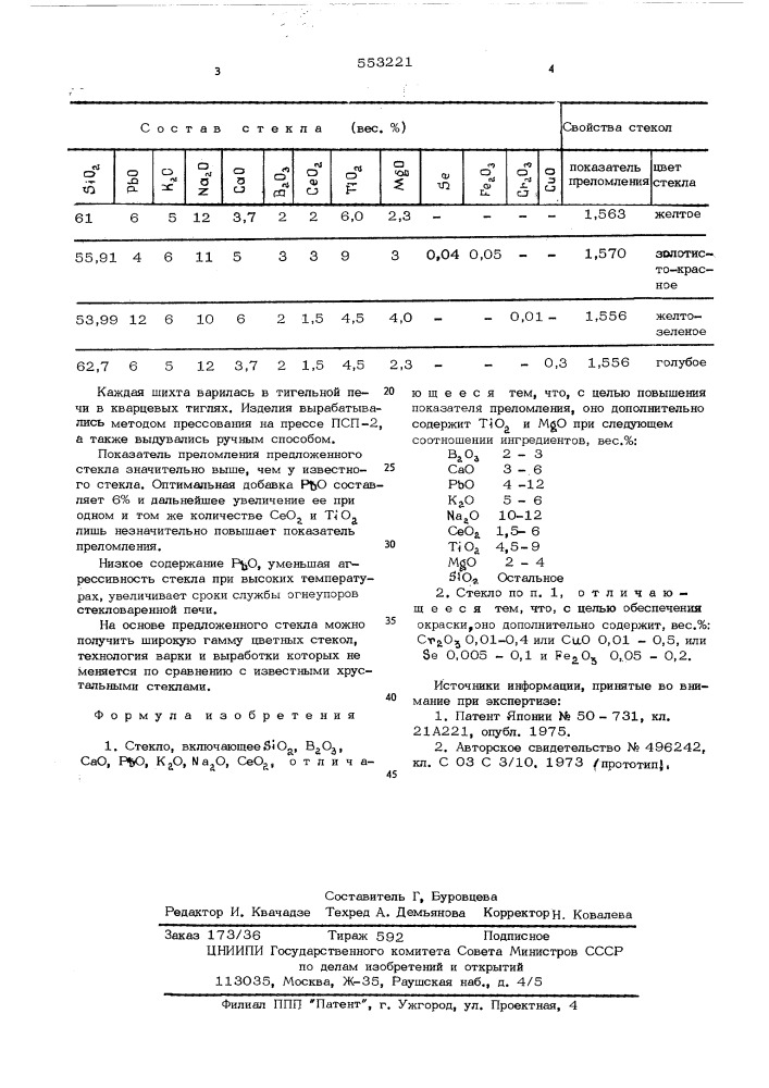 Стекло (патент 553221)