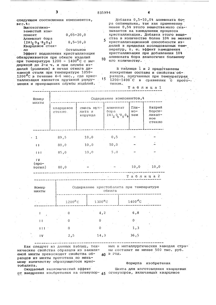 Шихта для изготовления кварцевыхогнеупоров (патент 835994)