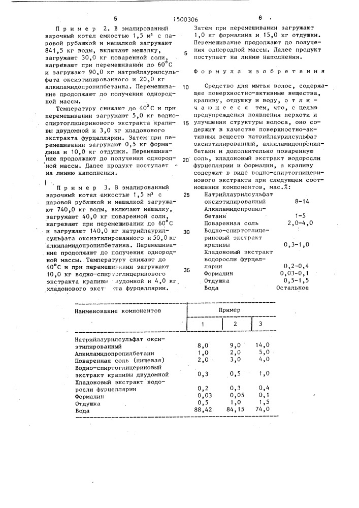 Средство для мытья волос (патент 1500306)