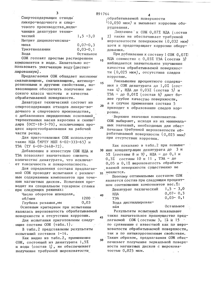 Смазочно-охлаждающая жидкость для механической обработки металлов (патент 891764)