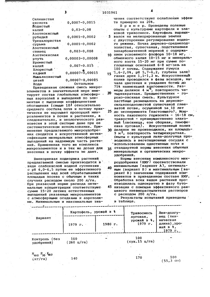 Комплексное микроудобрение (патент 1031961)