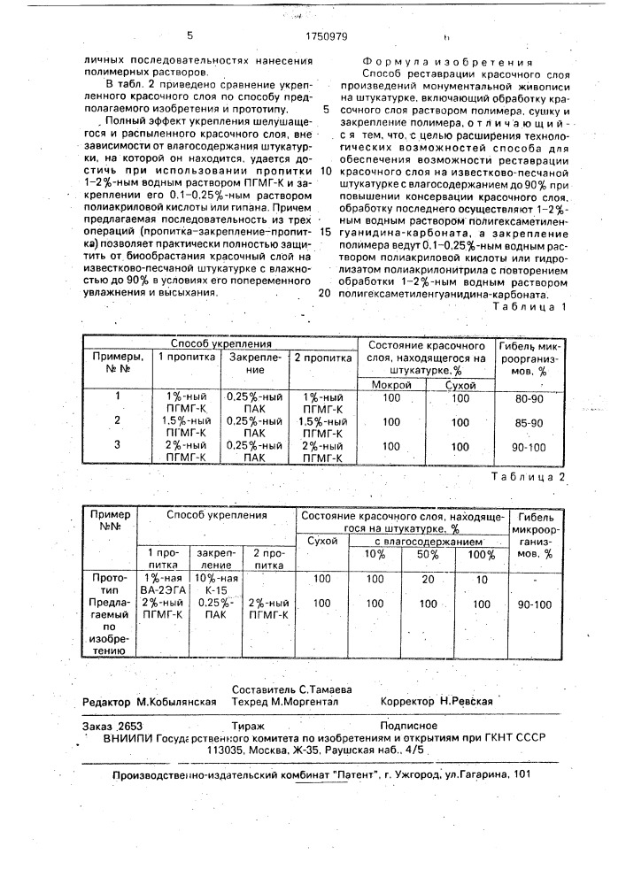 Способ реставрации красочного слоя произведений монументальной живописи на штукатурке (патент 1750979)