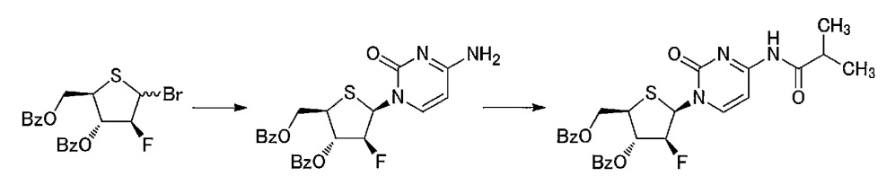 Синтетическое промежуточное соединение 1-(2-дезокси-2-фтор-4-тио-β-d-арабинофуранозил)цитозина, синтетическое промежуточное соединение тионуклеозида и способ их получения (патент 2633355)