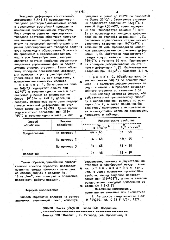 Способ обработки сплавов на основе алюминия (патент 933789)