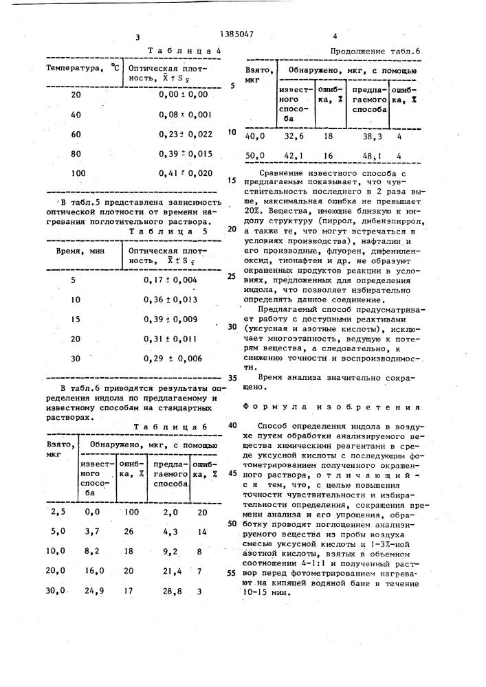 Способ определения индола в воздухе (патент 1385047)