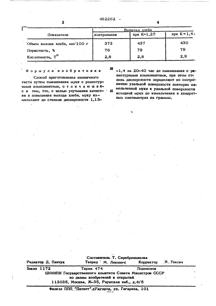 Способ приготовления пшеничного теста (патент 492262)