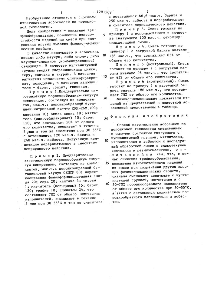 Способ изготовления асбосмеси по порошковой технологии (патент 1281569)