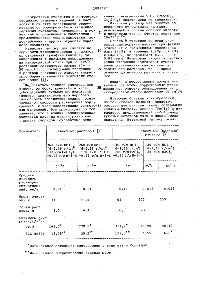 Раствор для очистки стального оборудования (патент 1098977)