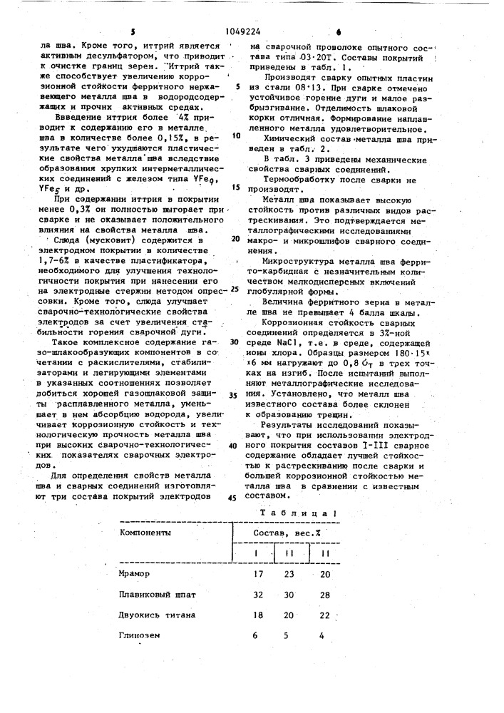 Состав электродного покрытия (патент 1049224)