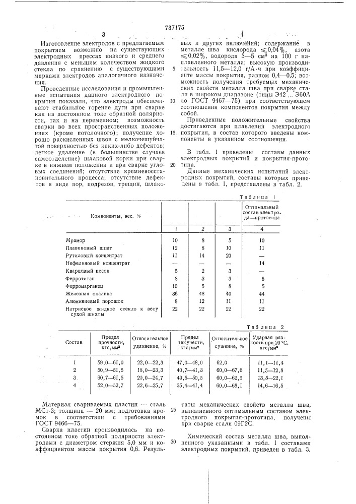 Состав электродного покрытия (патент 737175)