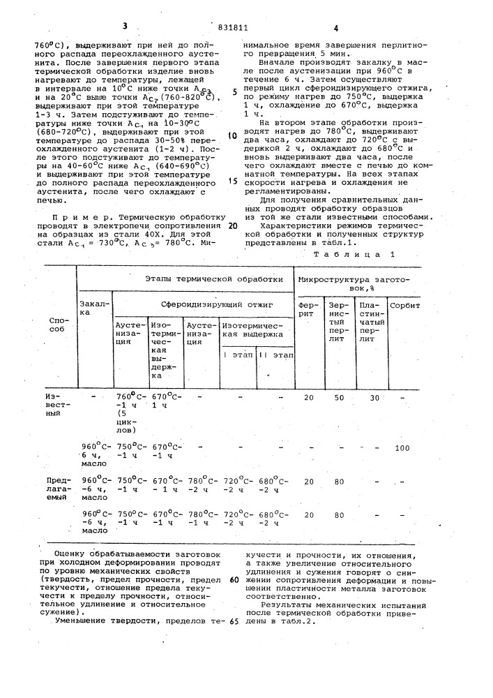 Способ термической обработки за-готовок из среднеуглеродистыхсталей (патент 831811)