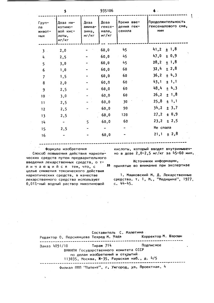 Способ повышения действия наркотических средств (патент 935106)