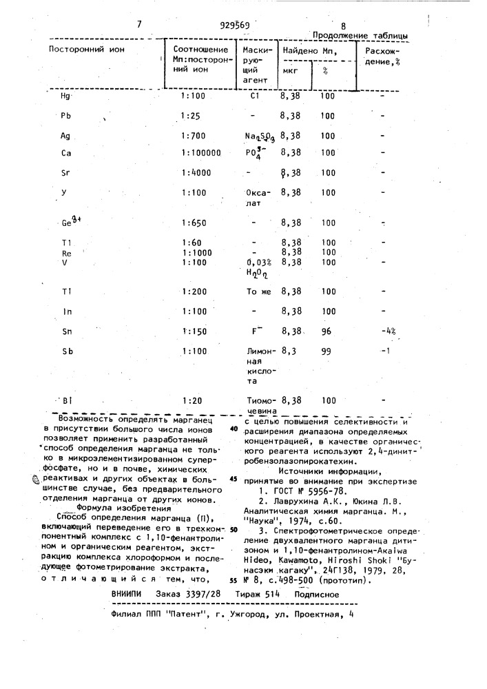 Способ определения марганца (п) (патент 929569)