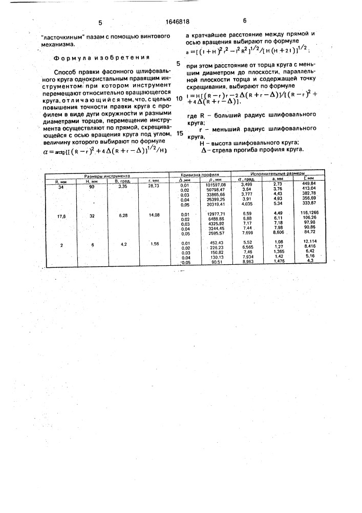 Способ правки фасонного шлифовального круга (патент 1646818)