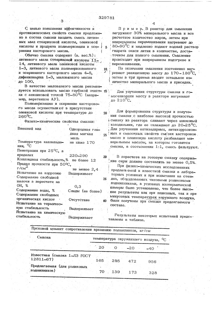 Пластичная смазка для роликовых подшипников (патент 329781)