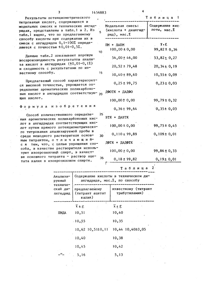 Способ количественного определения ароматических поликарбоновых кислот в ангидридах соответствующих кислот (патент 1456883)