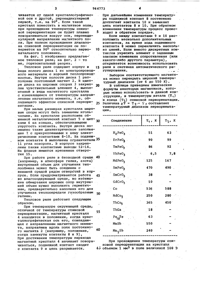 Тепловое реле (патент 964773)