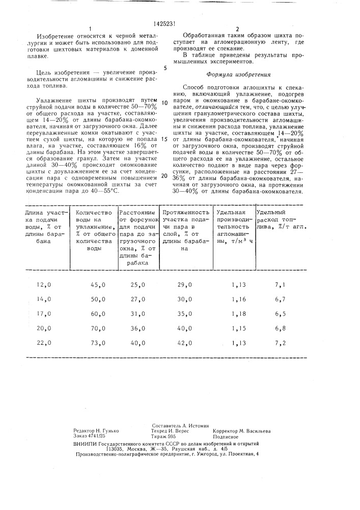 Способ подготовки аглошихты к спеканию (патент 1425231)