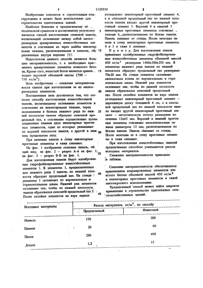 Способ изготовления ячеистобетонной панели (патент 1129310)