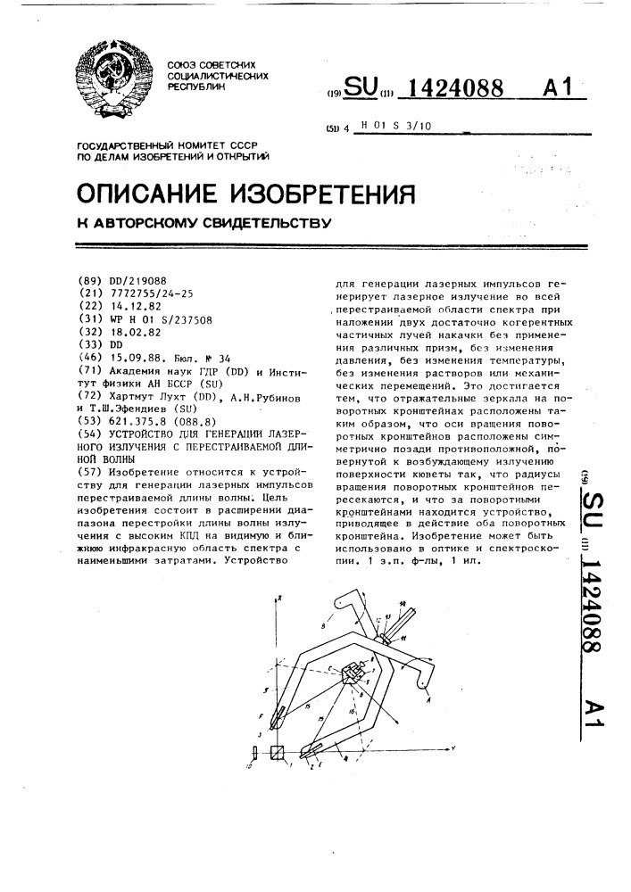 Устройство для генерации лазерного излучения с перестраиваемой длиной волны (патент 1424088)