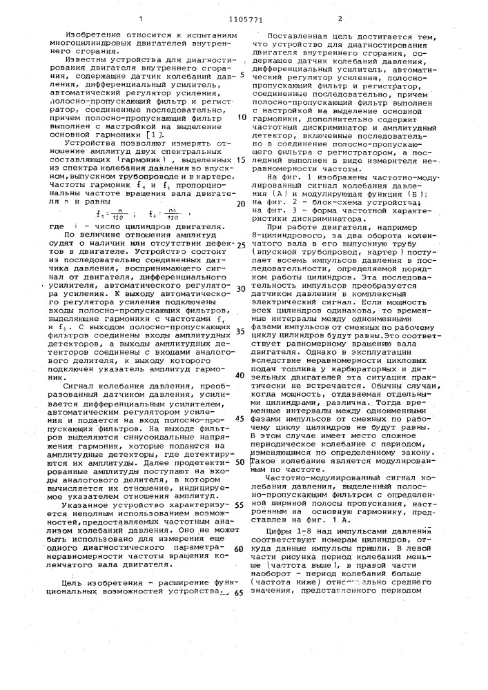 Устройство диагностирования двигателя внутреннего сгорания (патент 1105771)