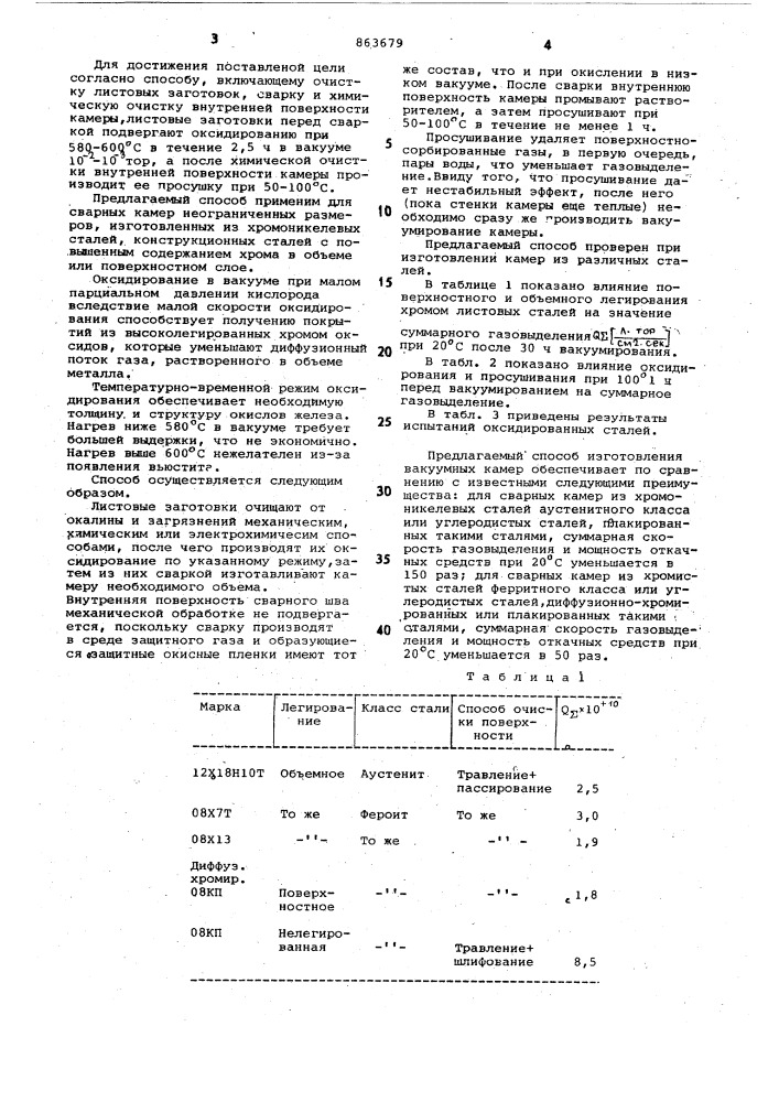 Способ изготовления сварных непрогреваемых вакуумных камер (патент 863679)