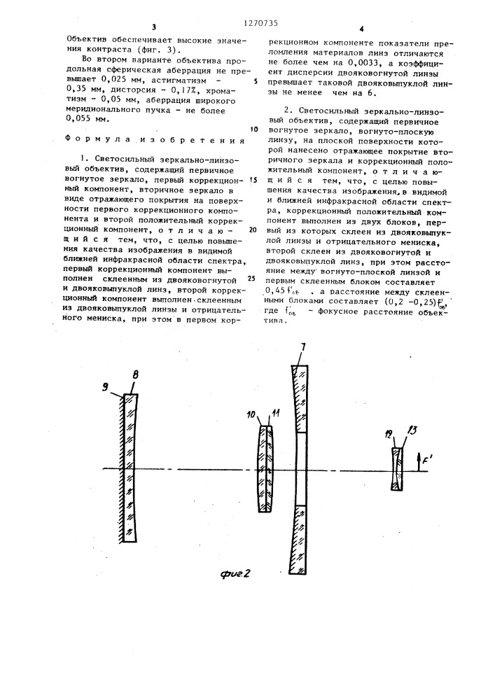 Светосильный зеркально-линзовый объектив "рефлексруссар-8" (его варианты) (патент 1270735)