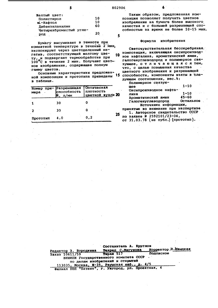 Светочувствительная бессеребряная композиция (патент 802906)