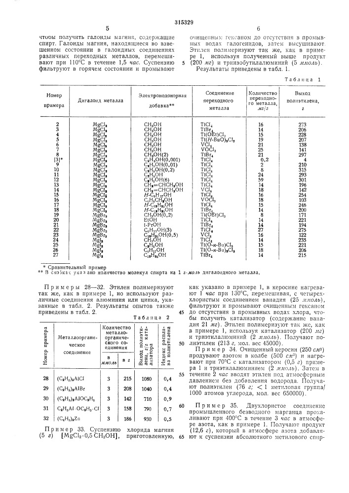 Способ приготовления катализатора для полимеризации олефинов (патент 315329)