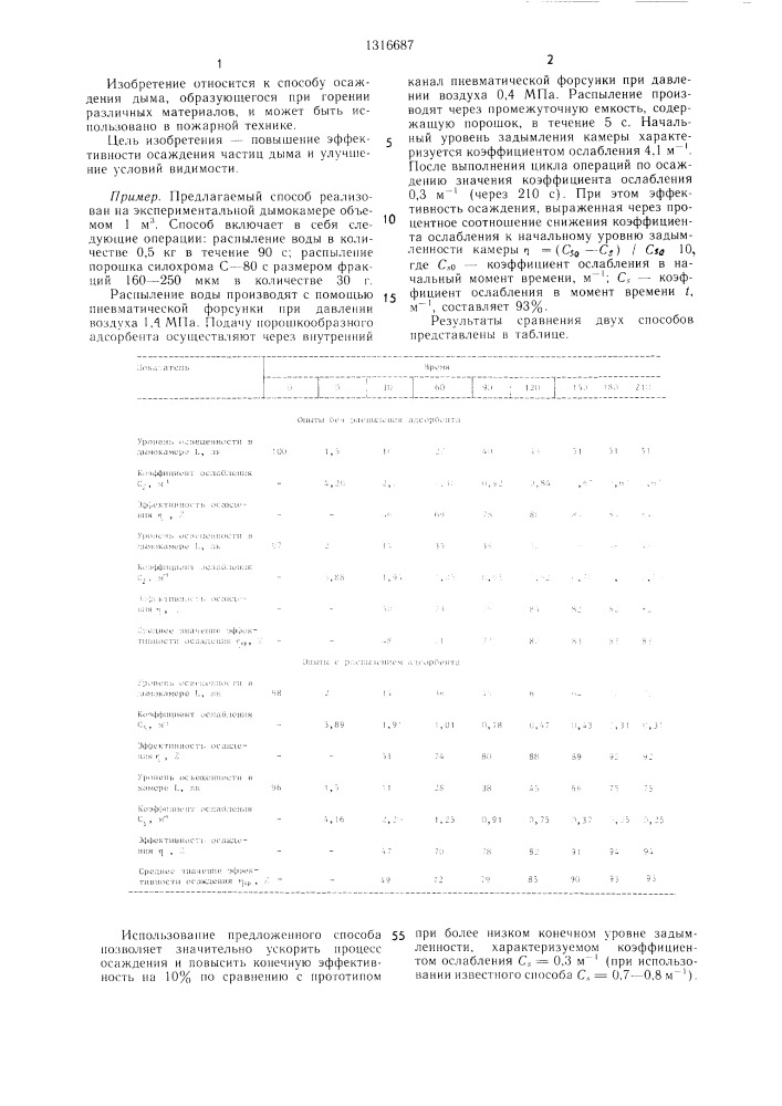 Способ осаждения дыма (патент 1316687)