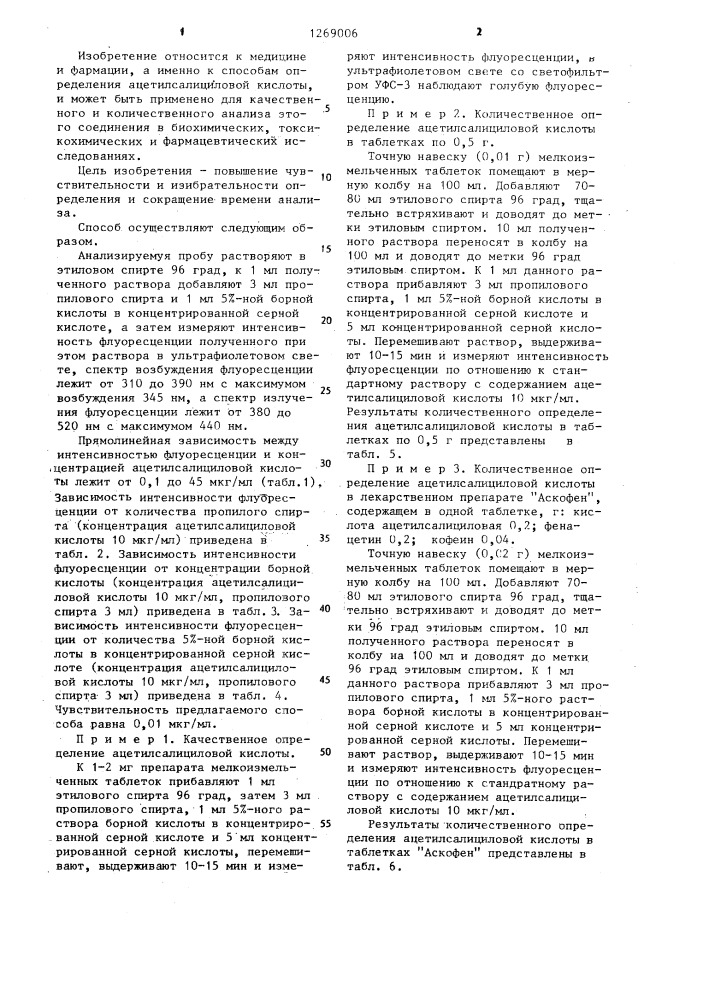 Способ определения ацетилсалициловой кислоты (патент 1269006)