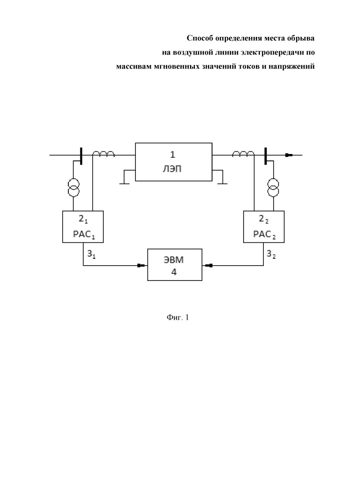 Способ определения места обрыва на воздушной линии электропередачи по массивам мгновенных значений токов и напряжений (патент 2640091)