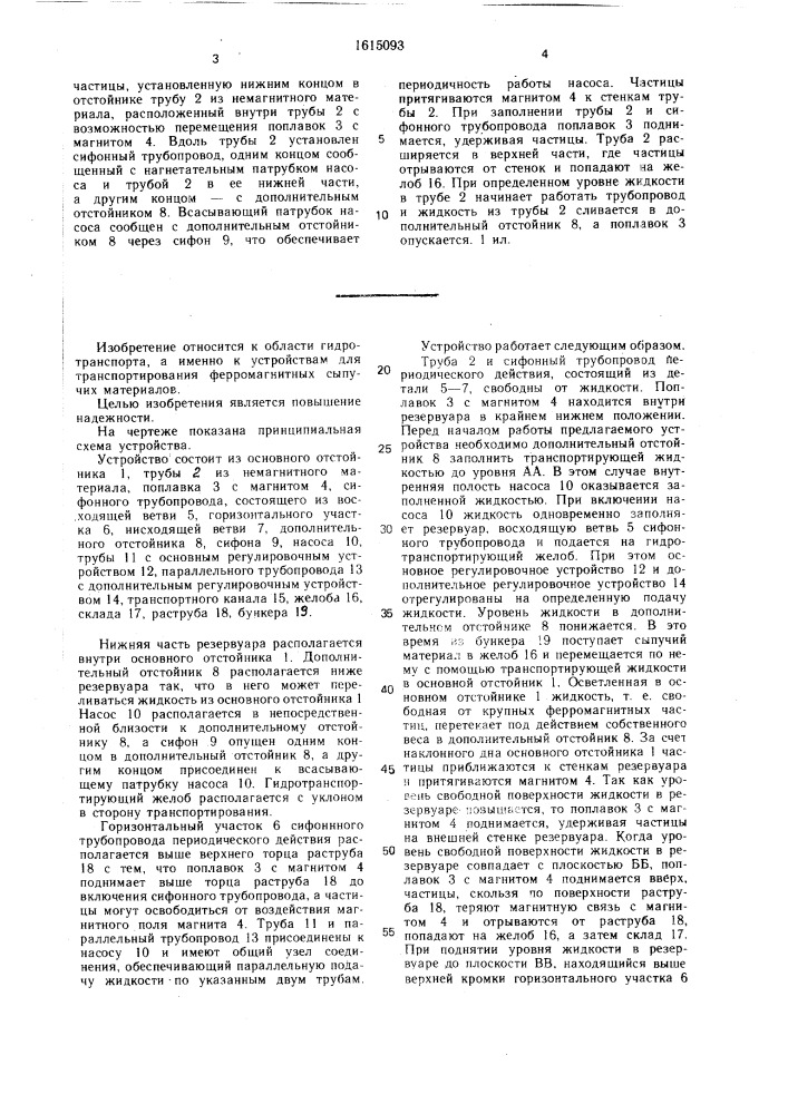 Устройство для транспортирования ферромагнитных сыпучих материалов (патент 1615093)