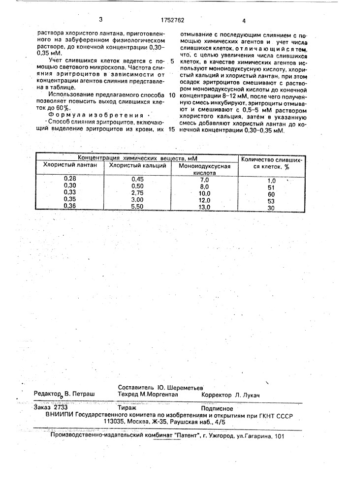 Способ слияния эритроцитов (патент 1752762)