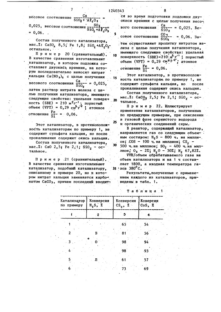 Катализатор для очистки серусодержащих отходящих промышленных газов (патент 1240343)