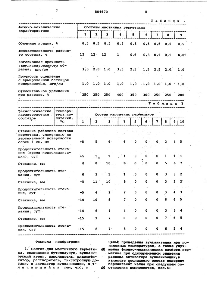 Состав для мастичного герметикаи способ его приготовления (патент 804670)