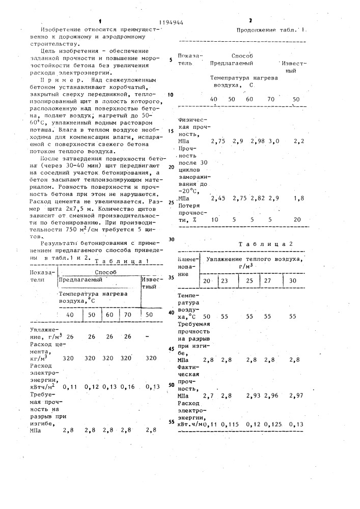 Способ зимнего бетонирования (патент 1194944)