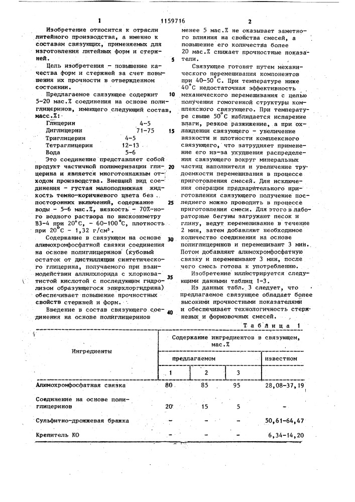 Связующее для изготовления литейных форм и стержней теплового отверждения (патент 1159716)
