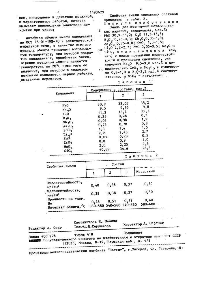 Эмаль для ювелирных металлических изделий (патент 1493629)