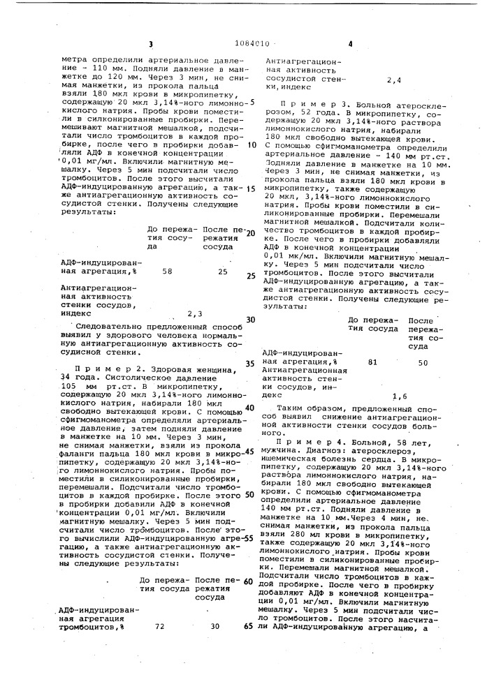 Способ определения функционального состояния стенки сосудов (патент 1084010)