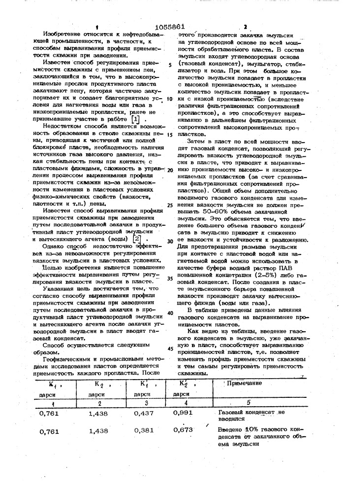 Способ выравнивания профиля приемистости скважины при заводнении (патент 1055861)