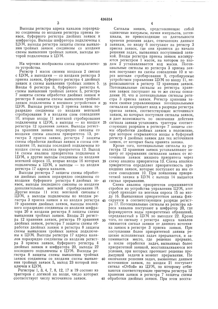 Устройство приоритетных прерываний савтоматической выработкой кодов приоритетныхобращений для цифровой управляющей мащин^ы (патент 436354)