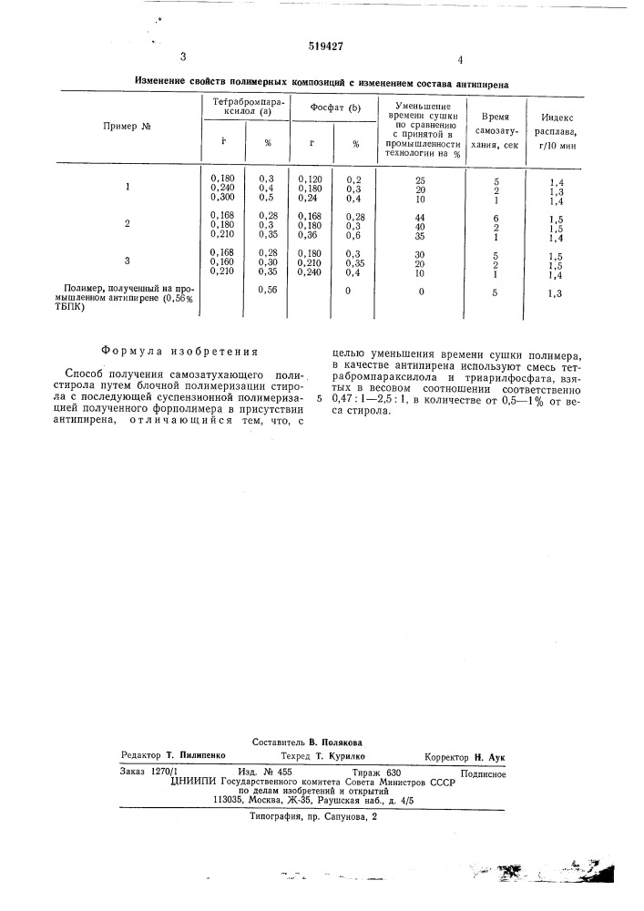 Способ получения самозатухающего полистирола (патент 519427)